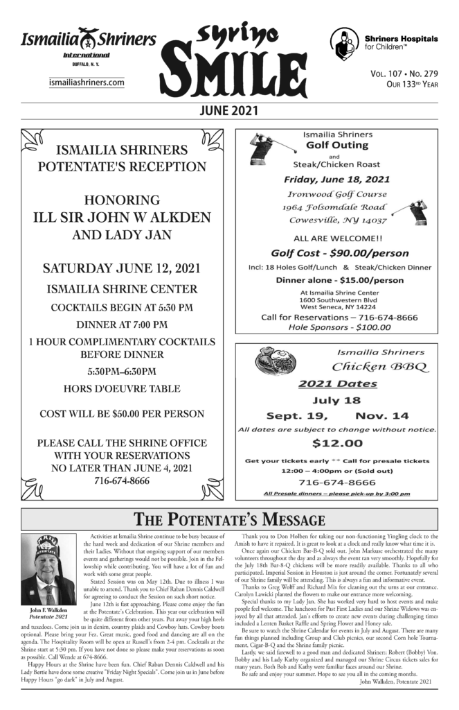 Cover Page of the June 2021 Shrine Smile Newsletter